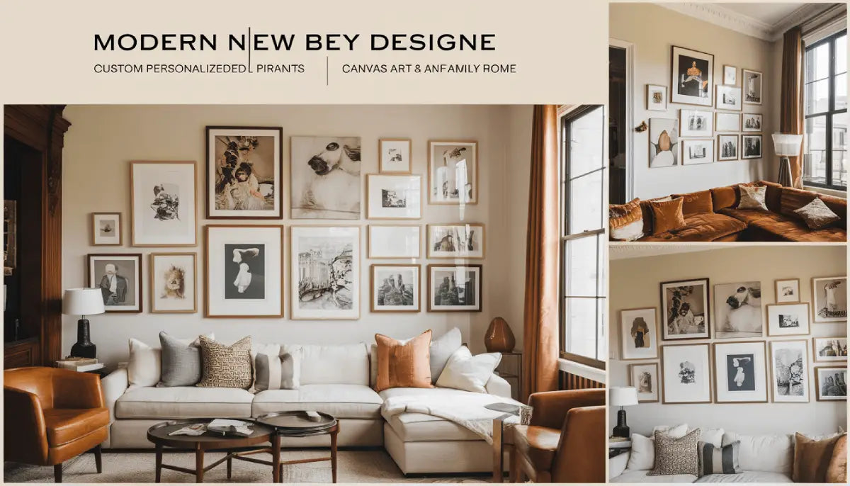 Gallery wall with personalized picture frames showcasing art and photos for home decor.