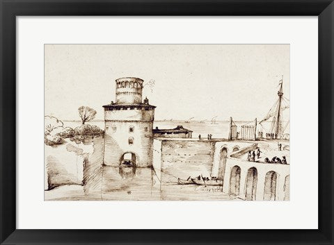 Landscape with a View of a Fortified Port by Guercino (Giovanni Francesco Barbieri)