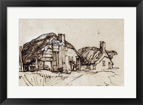 Two Thatched Cottages with Figures at a Window by Rembrandt van Rijn