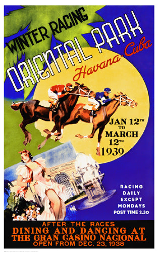 Winter Racing, Oriental Park, Havana, Cuba 1939 Art Print - Vintage Horse Racing Wall Decor