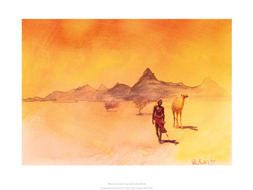 Warrior & Camel Art Print by Patrick Bradfield - 11.8 x 15.7 Desert Wall Decor