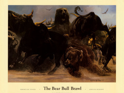 The Bear Bull Brawl by Adrian De Rooy - Wall Art Décor Print