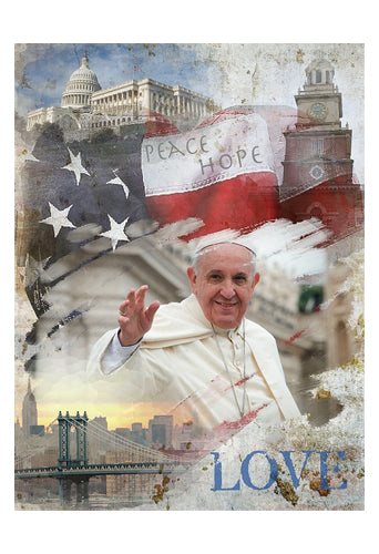 Pope Francis Art Print: Peace, Hope, Love Wall Art Décor 19x15 Inches