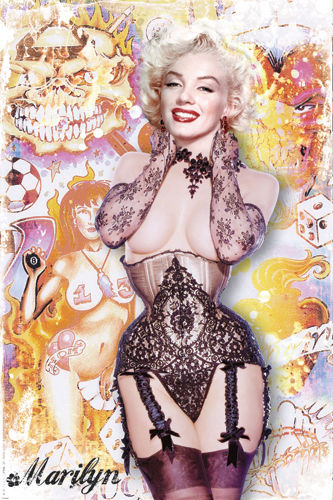 Marilyn Monroe Lace Corset Graffiti Art Print - 18x12 Wall Decor