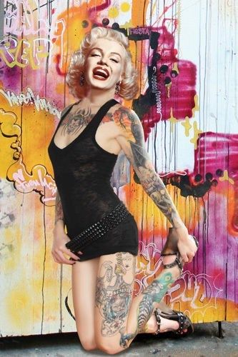 Marilyn Monroe Tattoos Graffiti Wall Art Print - 18x12 " Iconic Pop Art Decor