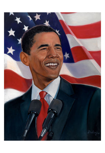 Obama American Flag Art Print by Sterling Brown - Patriotic Wall Decor 19x13 Inch