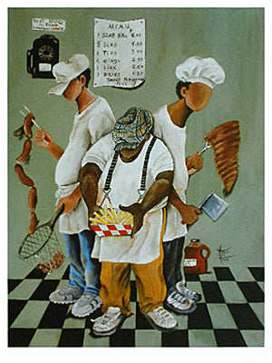 Links, Tips, Wings & Fries by Annie Lee Wall Art Décor 24 x 18 Art Print