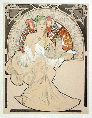 Lithograph Woman with Cathedral by Alphonse Mucha Wall Art Décor 27 1/2 x 21 1/2 Art Print
