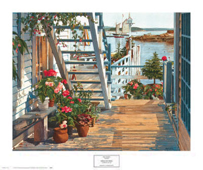 Blue Stair and Begonias, 1987 by John Atwater Wall Art Décor 16 x 20 Art Print