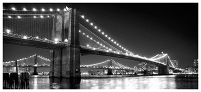 Brooklyn Bridge and Manhattan Bridge at Night by Phil Maier Wall Art Décor 17 x 37 Art Print
