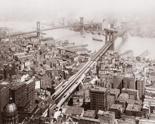 Brooklyn and Manhattan Bridges, 1916 by McMahan Photo Archive Wall Art Décor 8 x 10 Art Print
