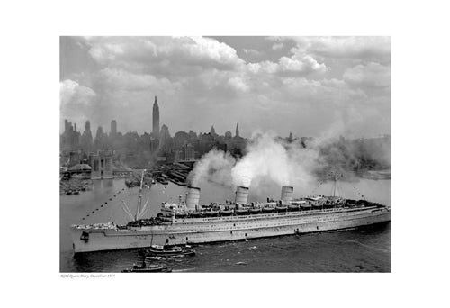 RMS Queen Mary Ocean Liner 1945 Wall Art Print - Vintage Ship Decor by Anon