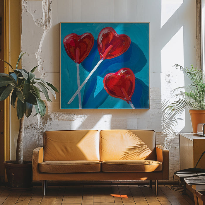Heart Lollipops by Key and Sea Creative Square Canvas Print Art for Modern Home Decor. Decorate your office or living room with canvas artwork