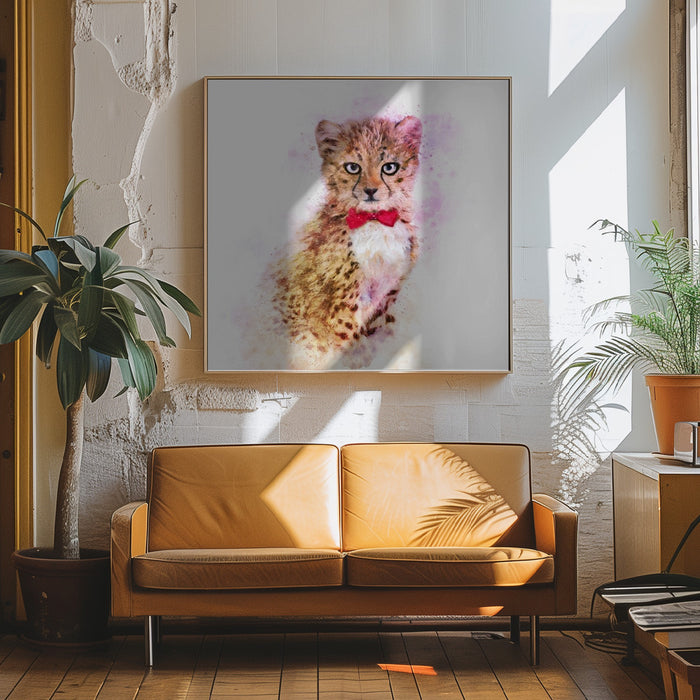 Baby Cheetah Watercolor Square Canvas Art Emel Tunaboylu