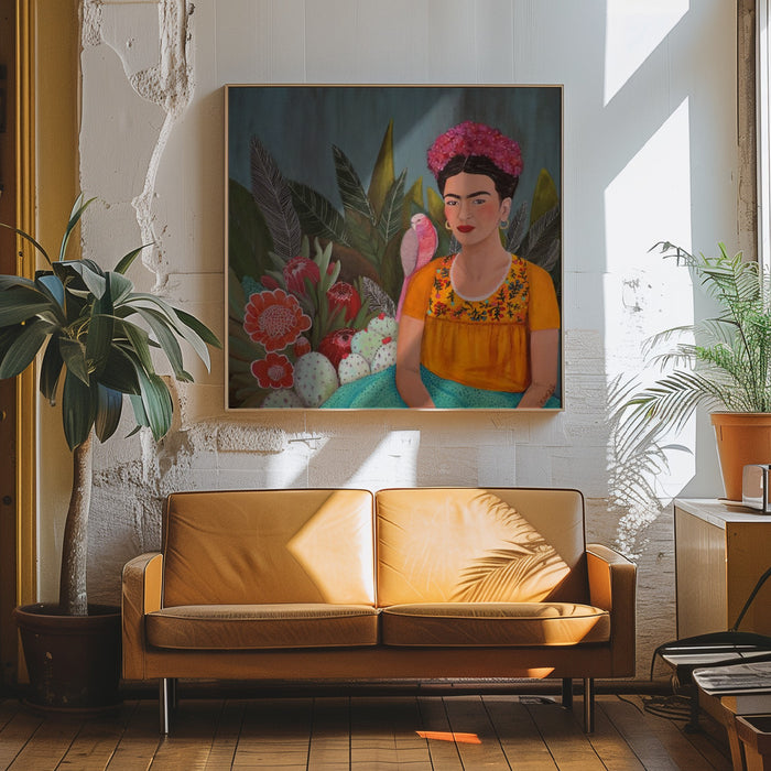 Frida a Casa Azul by Sylvie Demers Square Canvas Print Art for Modern Home Decor. Decorate your office or living room with canvas artwork