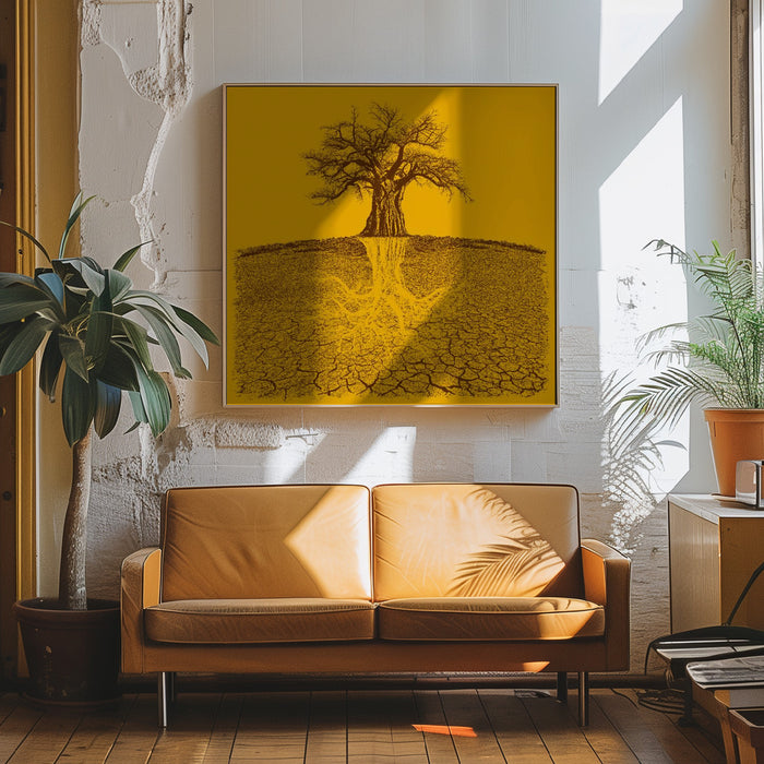 Baobab Mythical Roots Deeper Yellow (h) by Carlo Kaminski Square Canvas Print Art for Modern Home Decor. Decorate your office or living room with canvas artwork