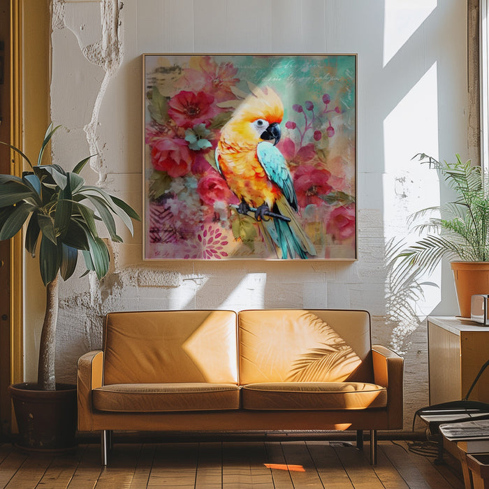 Parrots Tropical Garden by Andrea Haase Square Canvas Print Art for Modern Home Decor. Decorate your office or living room with canvas artwork