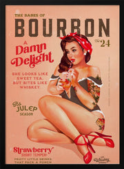 Bourbon Babes Vol 22 Vintage Pinup Girl Drinking A Cocktail - The Whiskey Ginger Framed Art | Home or Office Art