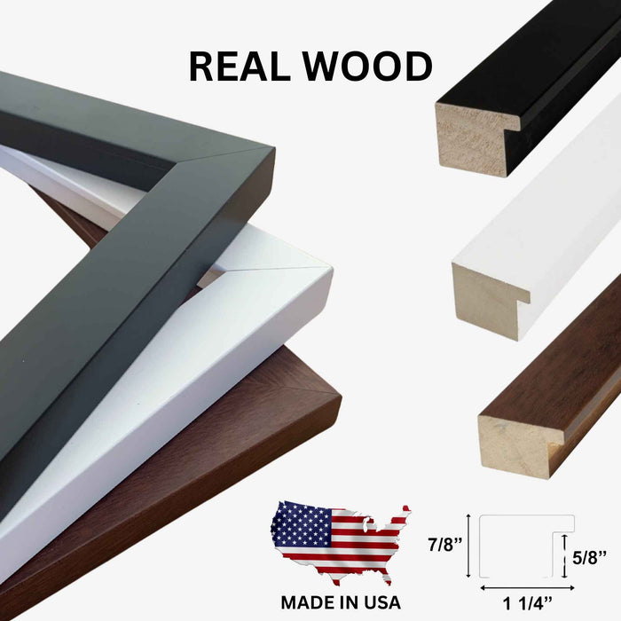 a picture of a real wood frame and a picture of an american flag