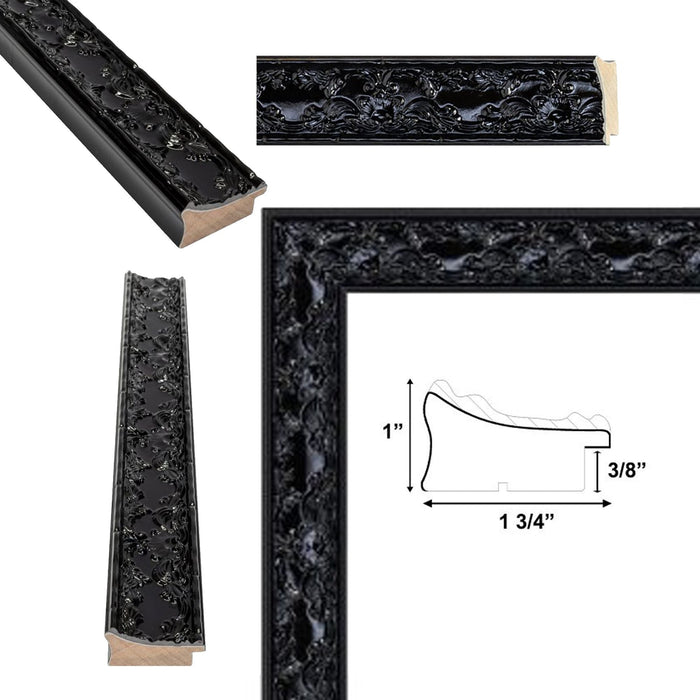 32x48 Frame Piano Black Glossy Ornate Picture Frame
