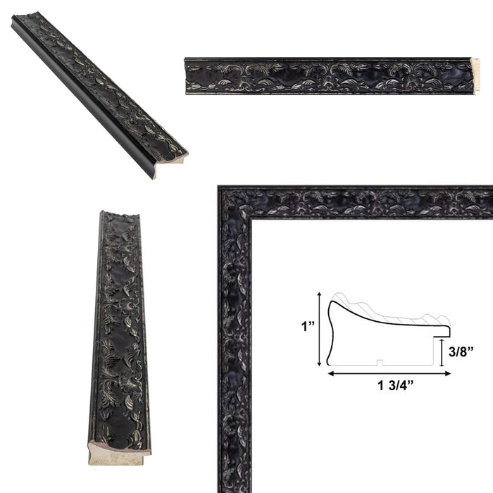 32x48 Frame Renaissance Silver Black Ornate Picture Frame