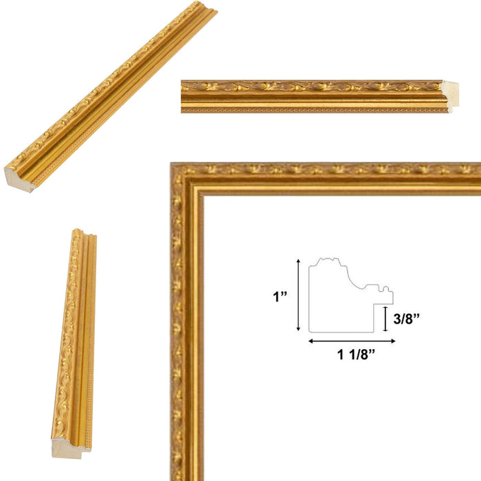 32x48 Frame Slim Classic Florer Beaded Gold Picture Frame