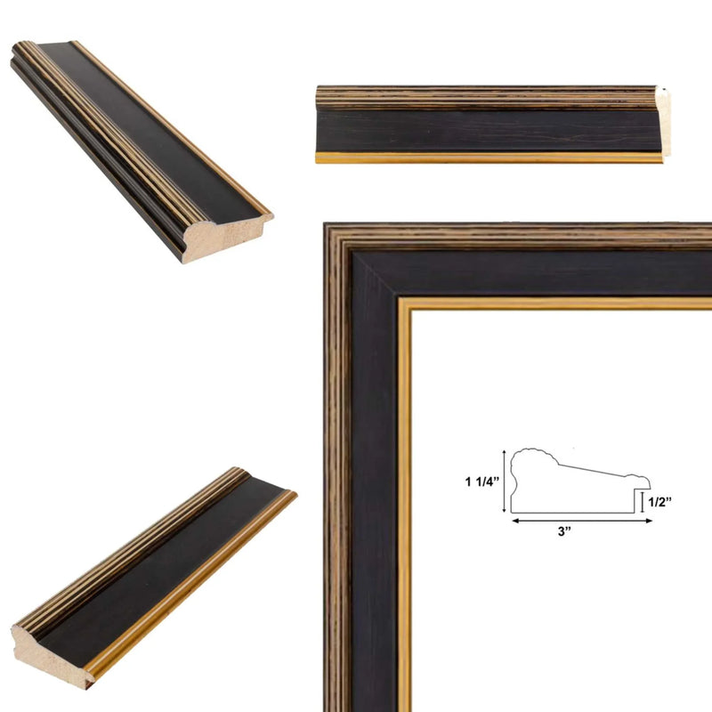 24x48 Frame Wide Black Antique Gold Picture Frame