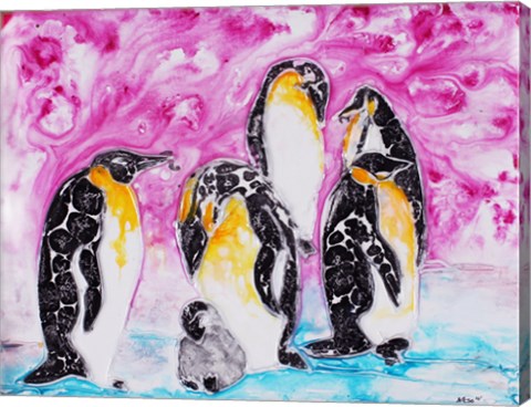 Penguins Under Magenta Sky by Natalie Talocci