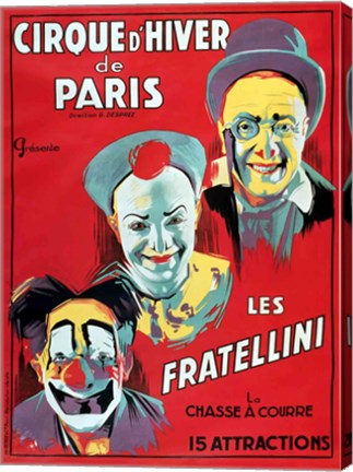 Poster advertising the 'Cirque d'Hiver de Paris' featuring the Fratellini Clowns