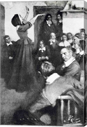 Anne Hutchinson Preaching in her House in Boston, 1637, illustration from 'Colonies and Nation by Howard Pyle