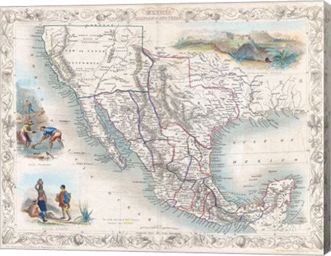 1851 Tallis Map of Mexico, Texas, and California