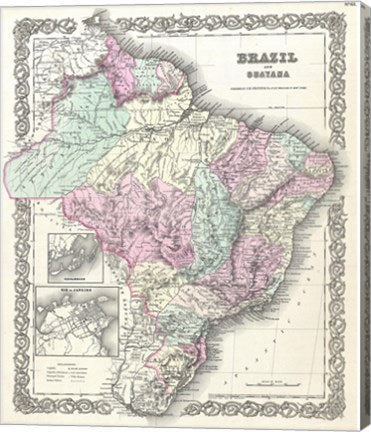 1855 Colton Map of Brazil And Guyana