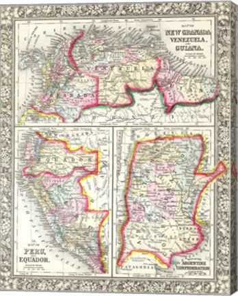1860 Mitchell's Map of Peru, Ecuador, Venezuela, Columbia and Argentina