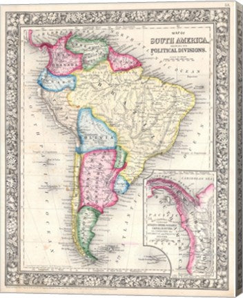 1864 Mitchell Map of Brazil, Bolivia and Chili