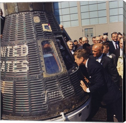 JFK Inspects Mercury Capsule