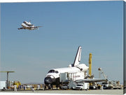 Endeavour on Runway with Columbia on SCA Overhead