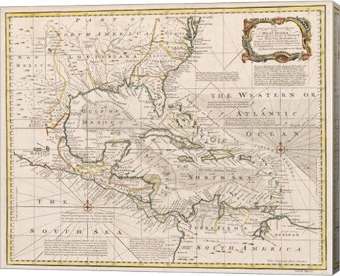 1720 Map of the West Indies with the Adjacent Coasts of North and South America