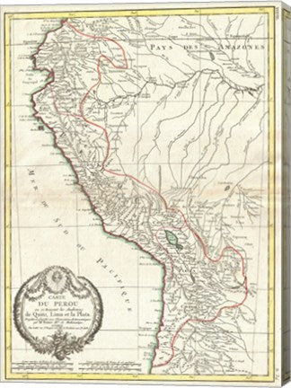 1775 Bonne Map of Peru, Ecuador, Bolivia, and the Western Amazon