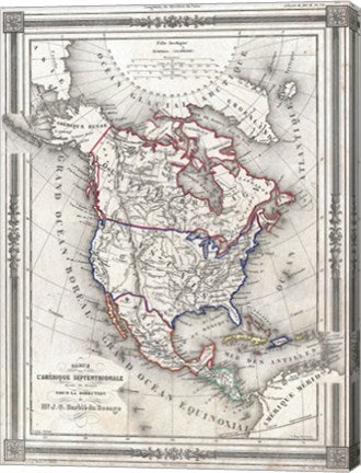 1852 Bocage Map of North America