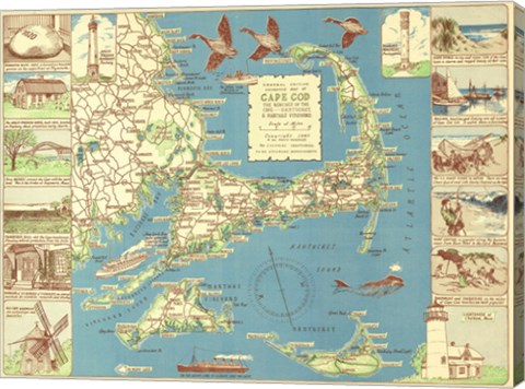 1940 Colonial Craftsman Decorative Map of Cape Cod, Massachusetts