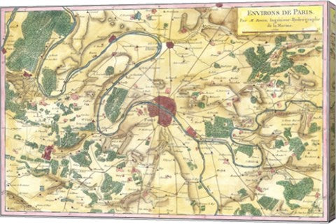 1780 Bonne Map of the Environs of Paris, France