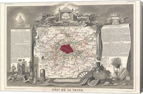 1852 Levasseur Map of the Department de la Seine
