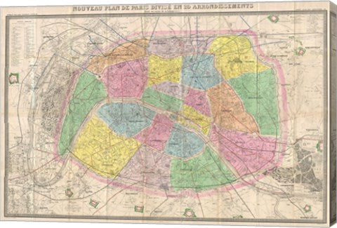 1867 colored Logerot Map of Paris, France