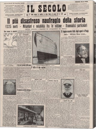 Italian Front Page about the Titanic Disaster