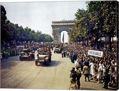 Crowds of French Patriots Line the Champs Elysees