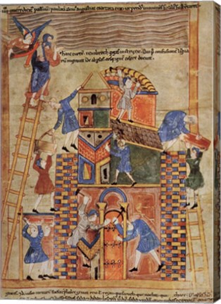Illustration to the Old English Illustrated Hexateuch showing the construction of the Tower of Babel.
