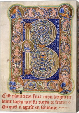 Illuminated Manuscript, Psalter. Inhabited Initial B of Psalm 1