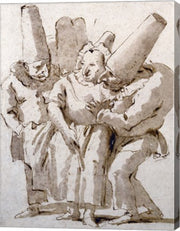Punchinellos Approaching a Woman by Giovanni battista Tiepolo