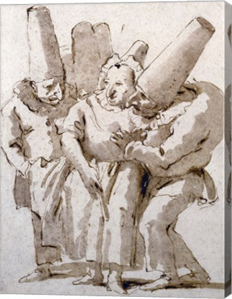 Punchinellos Approaching a Woman by Giovanni battista Tiepolo