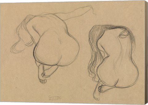 Two Studies of a Seated Nude with Long Hair by Gustav Klimt